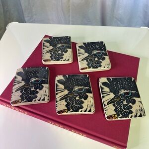 Kathleen Koltes Santa Fe NM Pottery Set Of 5 Rooster Studio Pottery Coasters